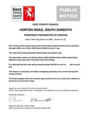 HORTON ROAD, SOUTH DARENTH TEMPORARY PROHIBITION OF DRIVING