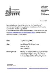 Planning Application for Land East of 82 School Lane Horton Kirby