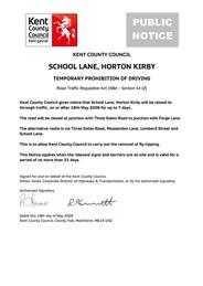 SCHOOL LANE, HORTON KIRBY TEMPORARY PROHIBITION OF DRIVING