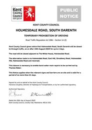Holmesdale Road - Temporary Prohibition of Driving