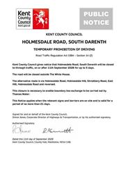 HOLMESDALE ROAD, SOUTH DARENTH TEMPORARY PROHIBITION OF DRIVING